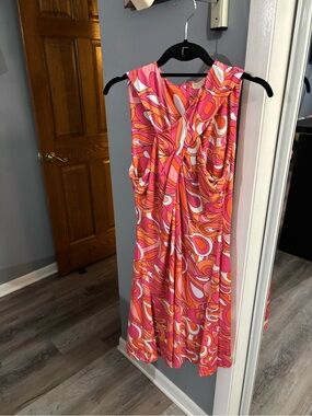 Michael Kors Sleeveless Pink & Orange Retro Print Dress
